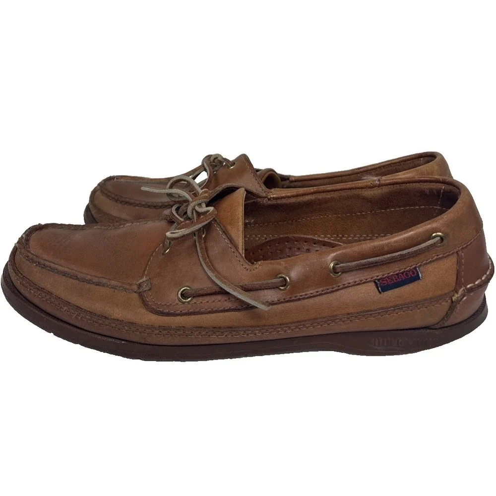 Sebago Docksides Waxed Leather Boat Shoes Schooner Mens 11N Brown Preppy